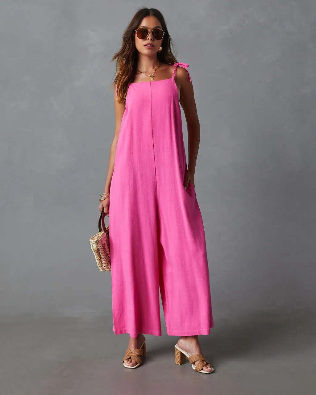 Felicia Pocketed Linen Blend Relaxed Jumpsuit sold by Vici