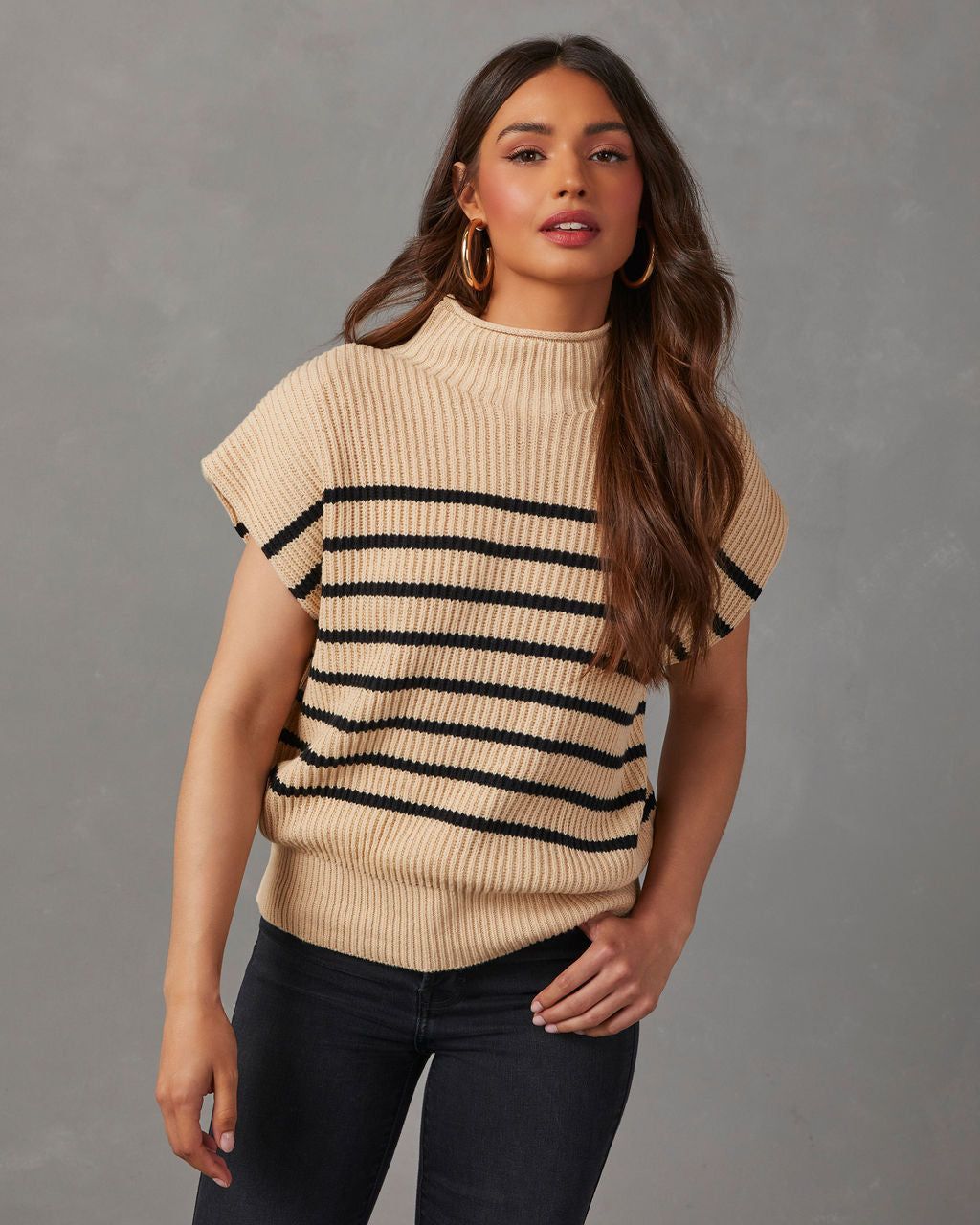 Kleid Striped Mock Neck Sweater - Beige sold by Vici product image thumbnail 5