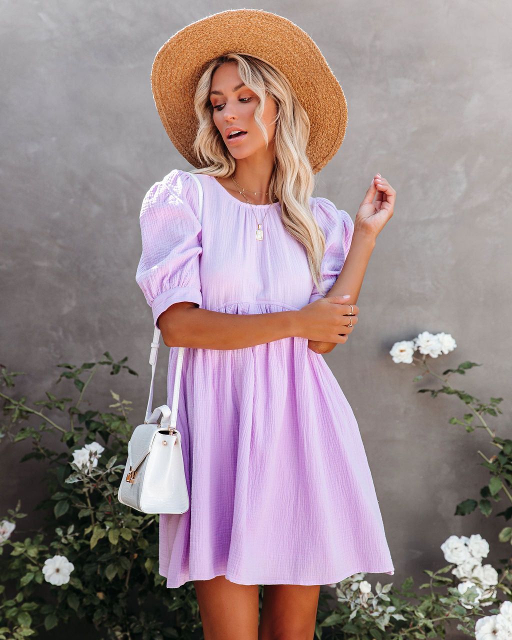 Amber Cotton Pocketed Puff Sleeve Dress - Lavender - FINAL SALE sold by Vici product image thumbnail 7