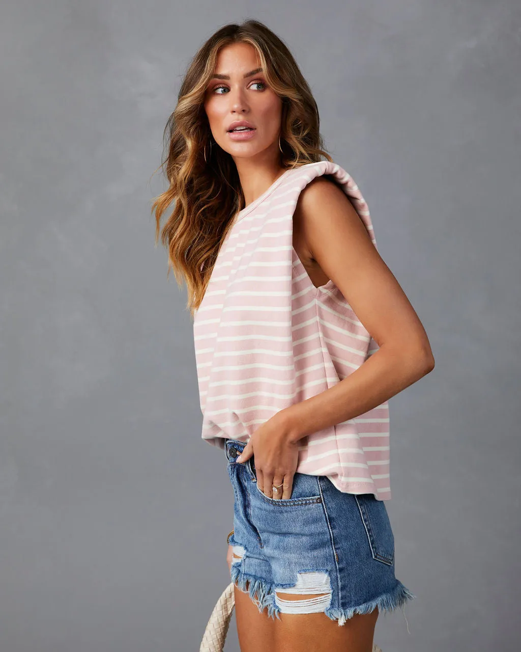 Get In Line Striped Padded Shoulder Muscle Tee sold by Vici product image thumbnail 3