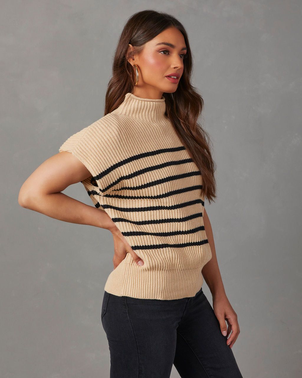 Kleid Striped Mock Neck Sweater - Beige sold by Vici product image thumbnail 3