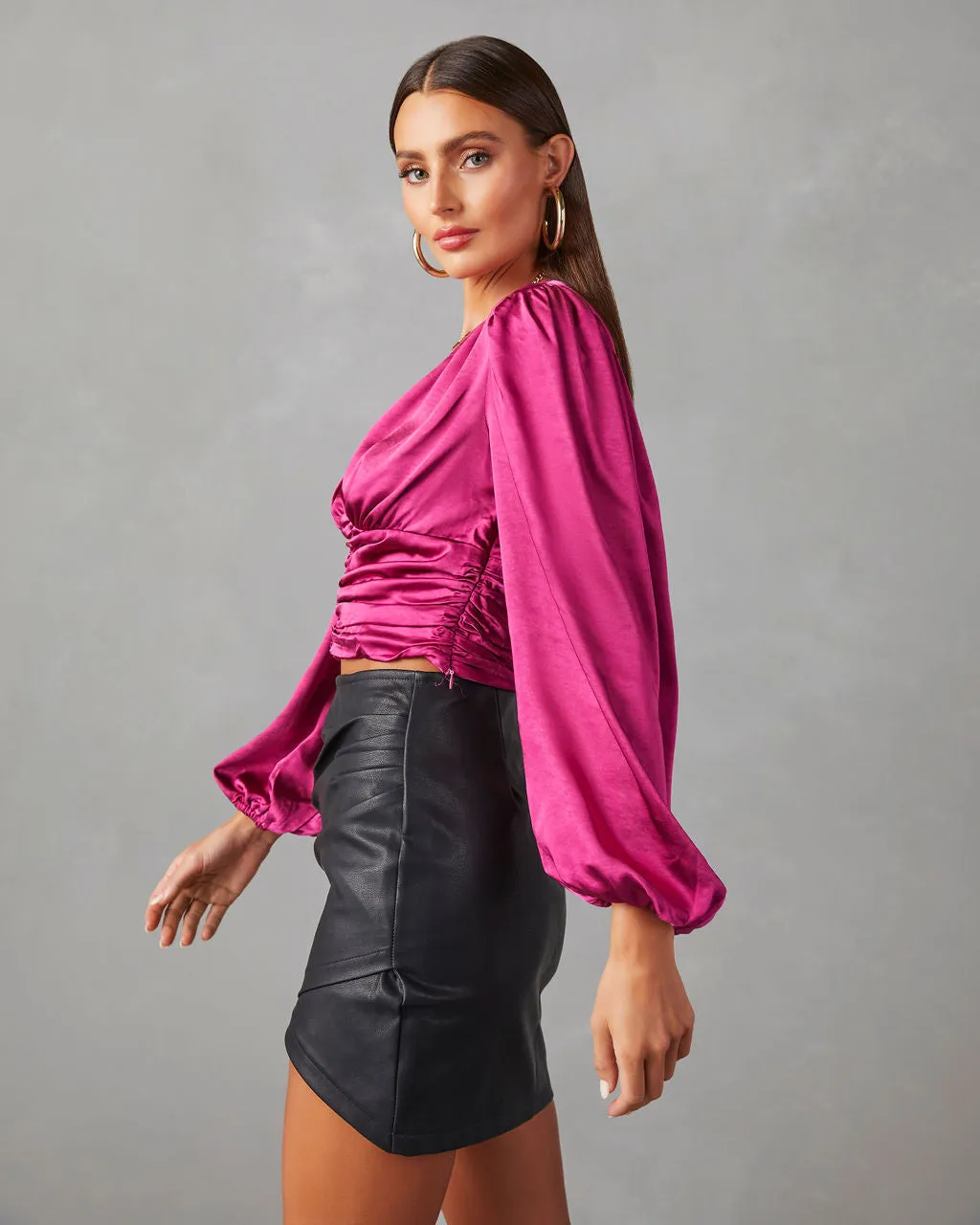 Aubriella Satin Ruched Long Sleeve Top sold by Vici product image thumbnail 4