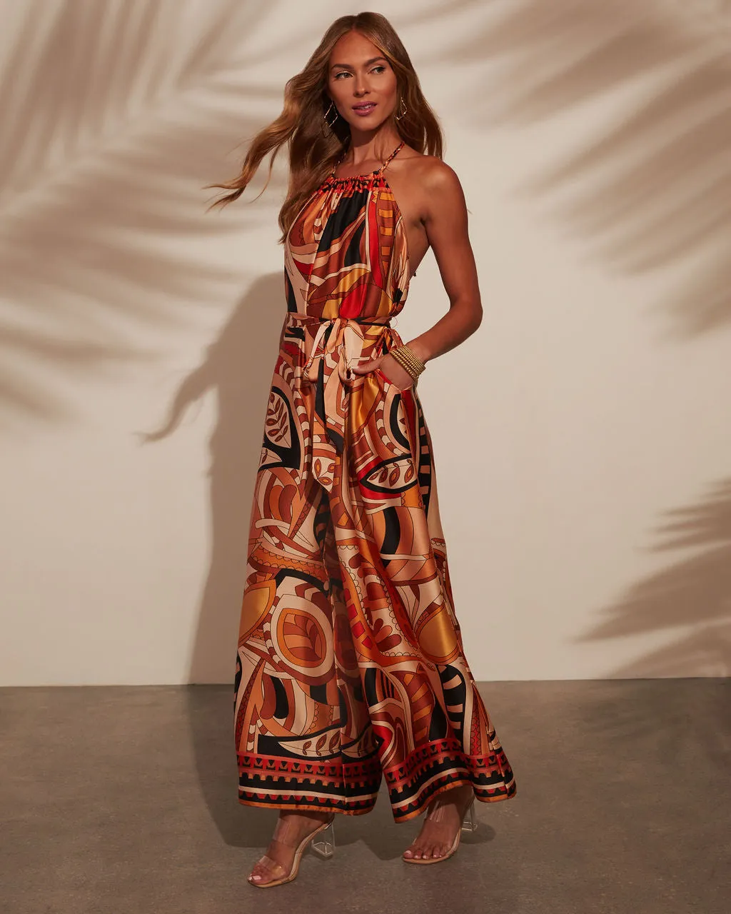 Holtz Satin Printed Halter Jumpsuit sold by Vici product image thumbnail 3