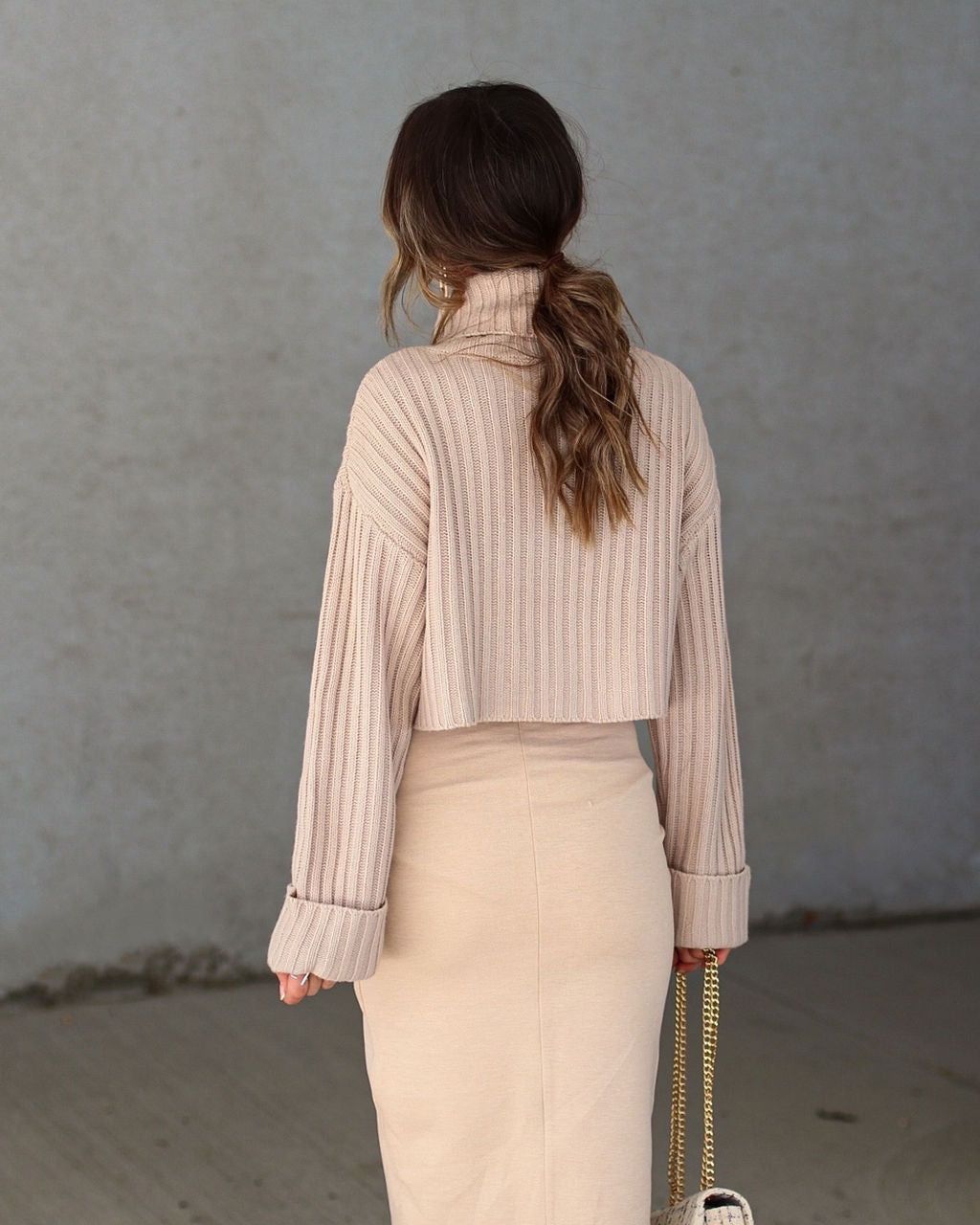 Arielle Ribbed Knit Turtleneck Crop Sweater - Taupe sold by Vici product image thumbnail 4