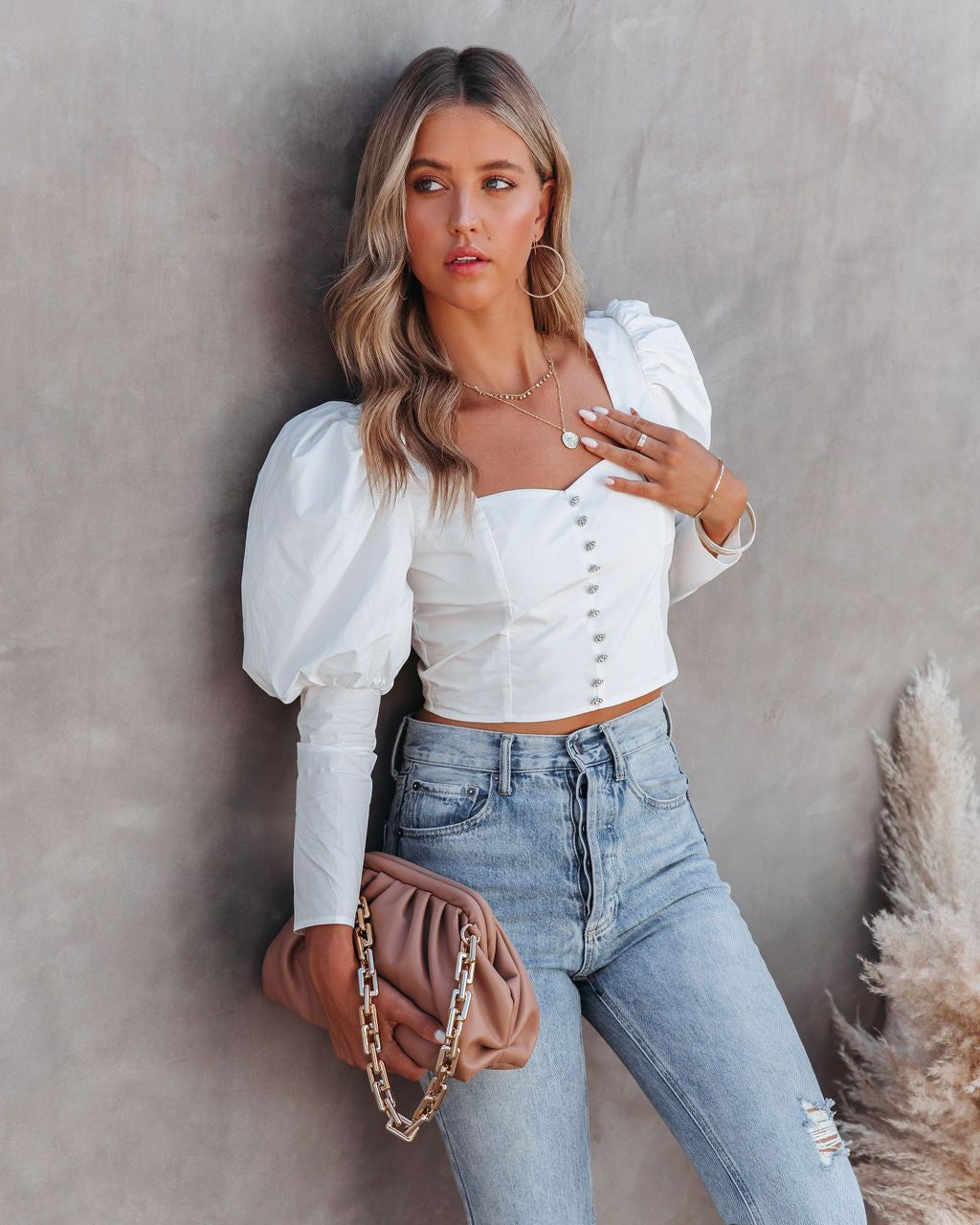 Rue Cotton Puff Sleeve Embellished Crop Top - FINAL SALE sold by Vici product image thumbnail 10