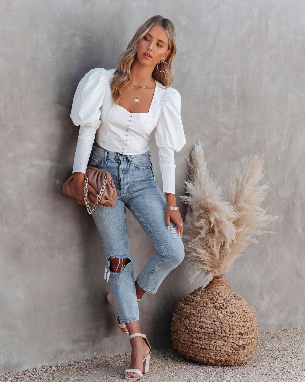 Rue Cotton Puff Sleeve Embellished Crop Top - FINAL SALE sold by Vici product image thumbnail 11