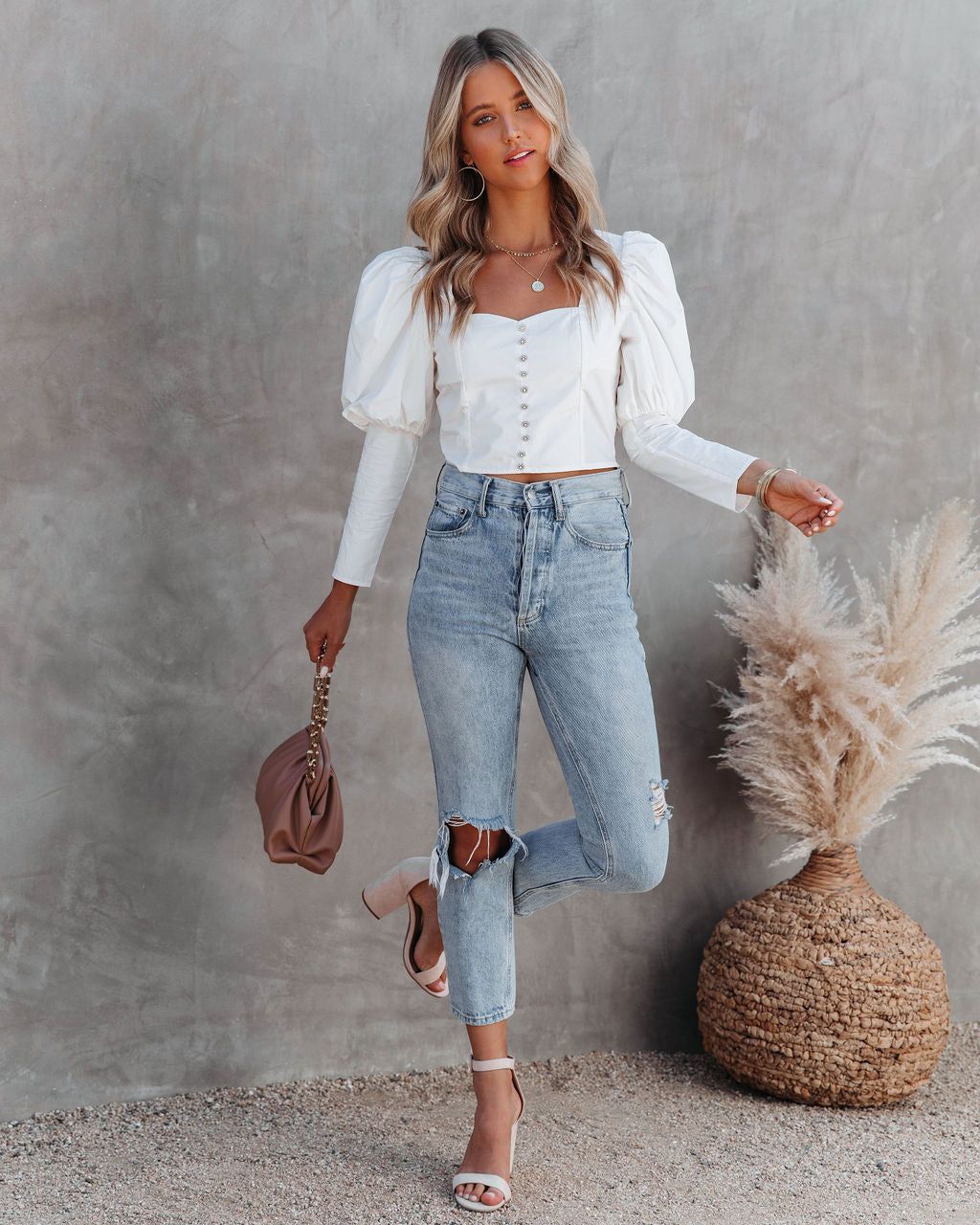 Rue Cotton Puff Sleeve Embellished Crop Top - FINAL SALE sold by Vici product image thumbnail 8