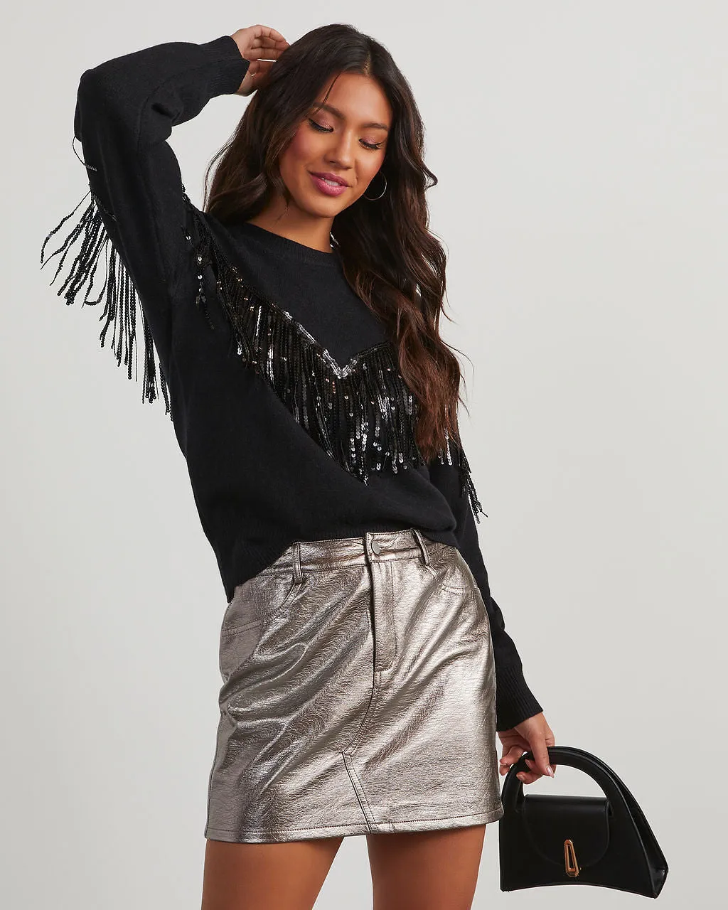Western Glam Knit Fringe Sequin Pullover Sweater sold by Vici product image thumbnail 3