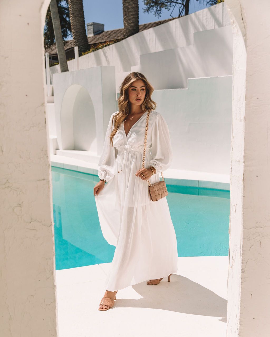 Gwen Satin Button Down Maxi Dress - White - FINAL SALE sold by Vici product image thumbnail 7