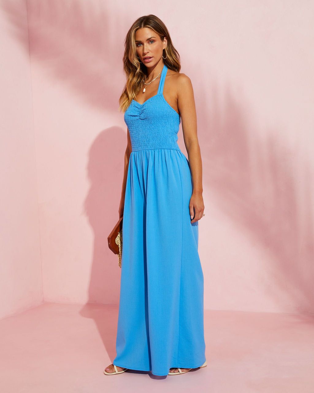 Dovie Smocked Halter Jumpsuit - Blue - FINAL SALE sold by Vici product image thumbnail 4