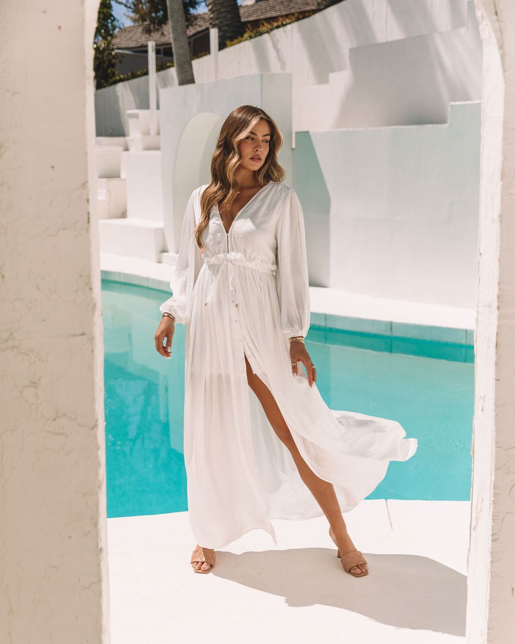 Gwen Satin Button Down Maxi Dress - White - FINAL SALE sold by Vici product image thumbnail 6