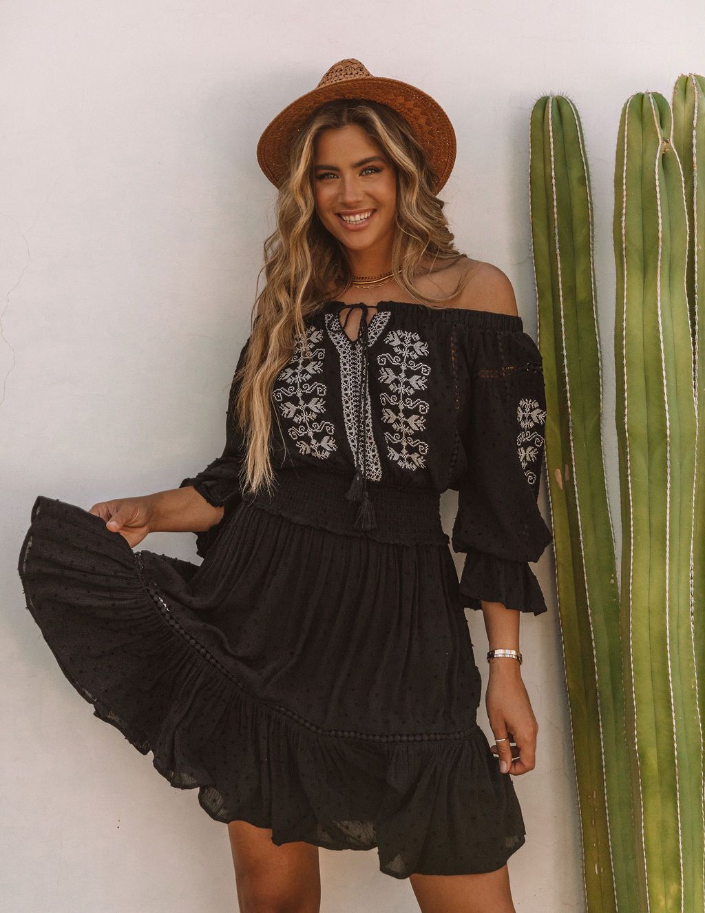 Veranda Embroidered Swiss Dot Off The Shoulder Dress - Black - SALE sold by Vici product image thumbnail 10