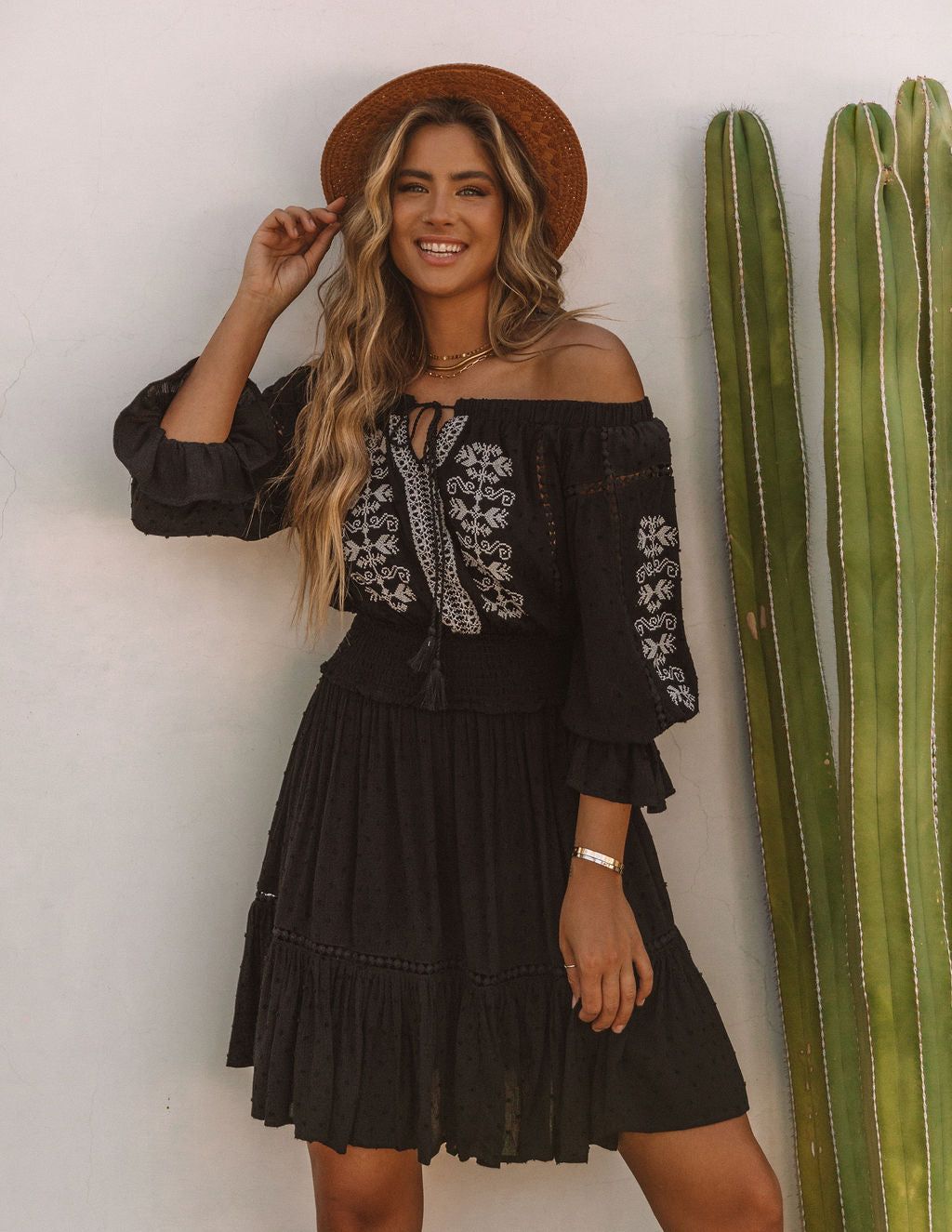 Veranda Embroidered Swiss Dot Off The Shoulder Dress - Black - SALE sold by Vici product image thumbnail 8