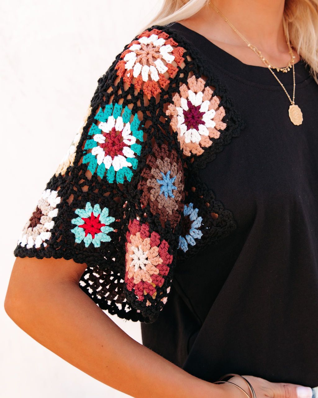 Fiorella Cotton Crochet Sleeve Knit Top sold by Vici product image thumbnail 4