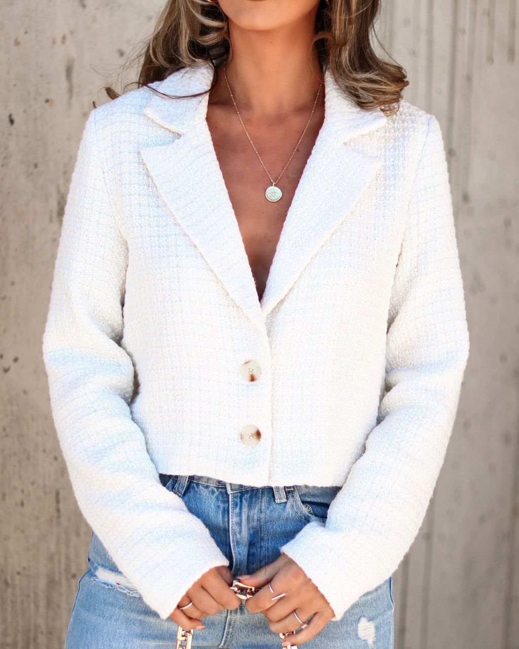 Nancy Tweed Blazer - White - FINAL SALE sold by Vici product image thumbnail 2