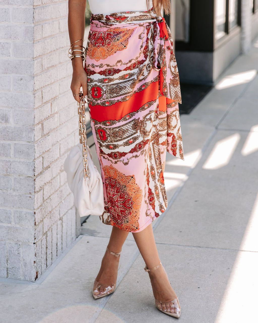 Bold Type Printed Satin Wrap Midi Skirt - SALE sold by Vici product image thumbnail 6