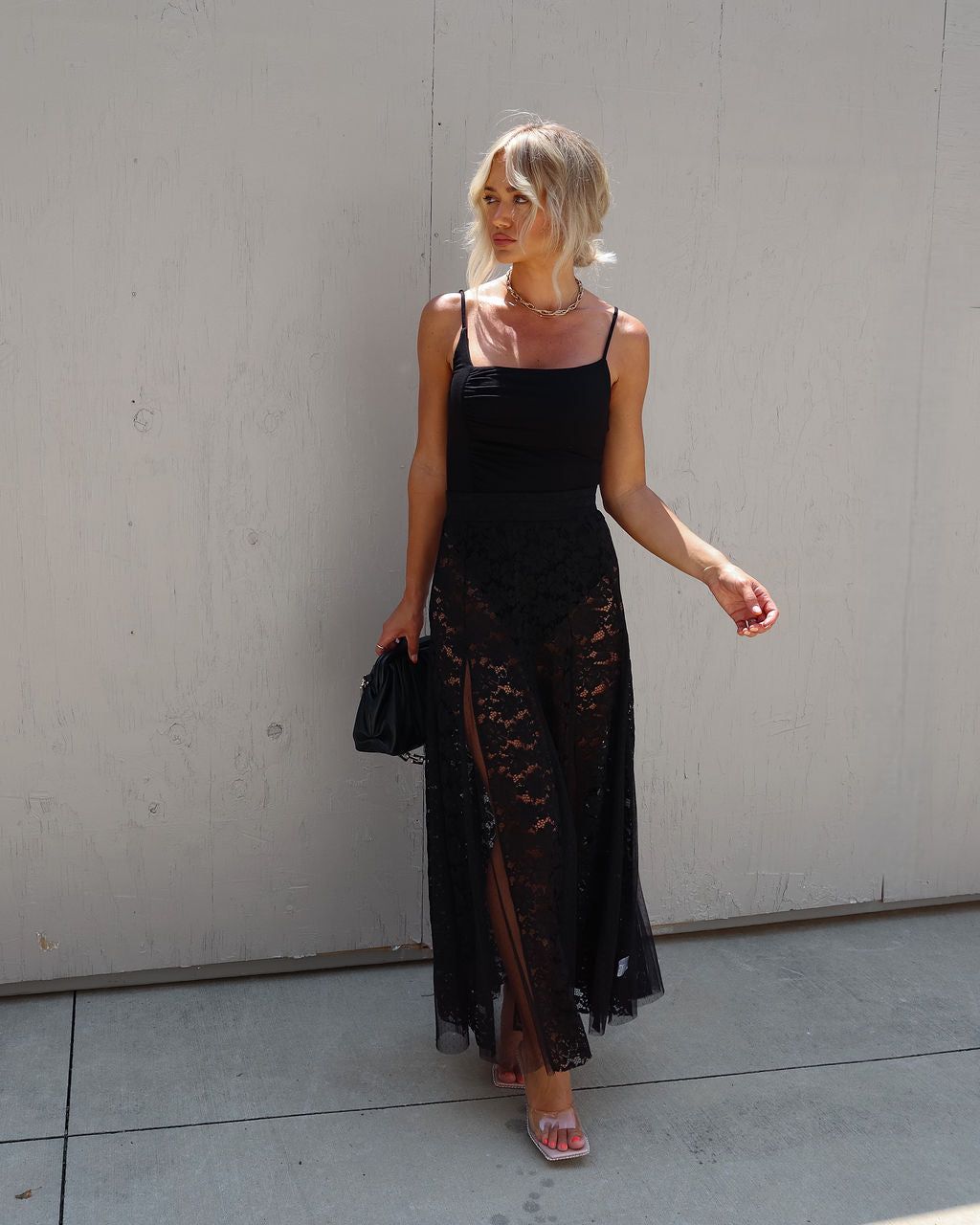 Shelley Lace Midi Skirt - Black sold by Vici