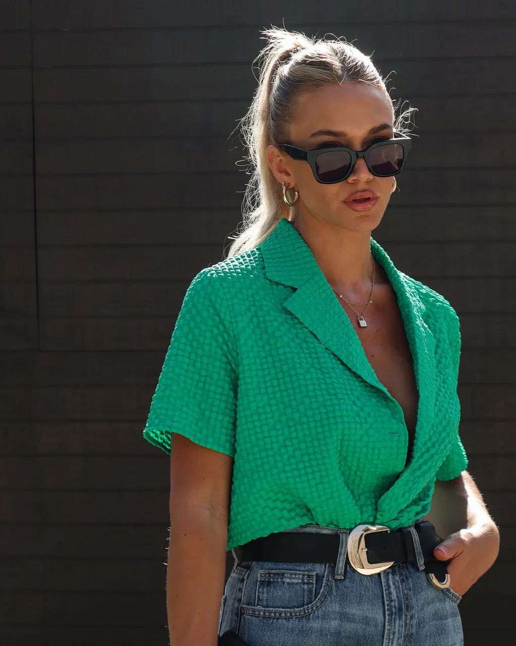 Mika Bubble Textured Button Down Top sold by Vici