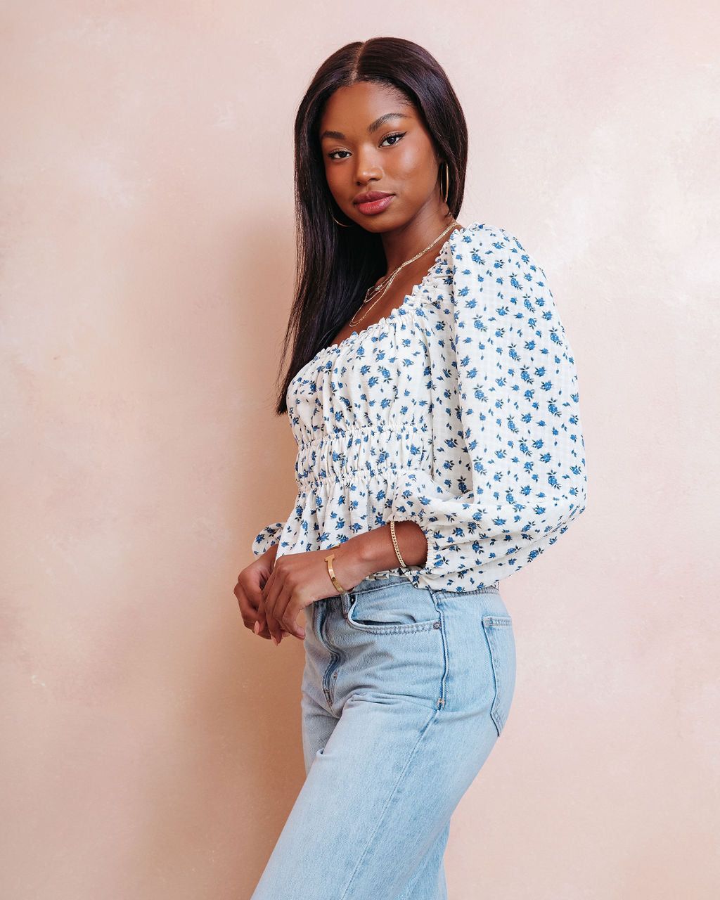 Small Town Babe Floral Balloon Sleeve Top - FINAL SALE sold by Vici product image thumbnail 5