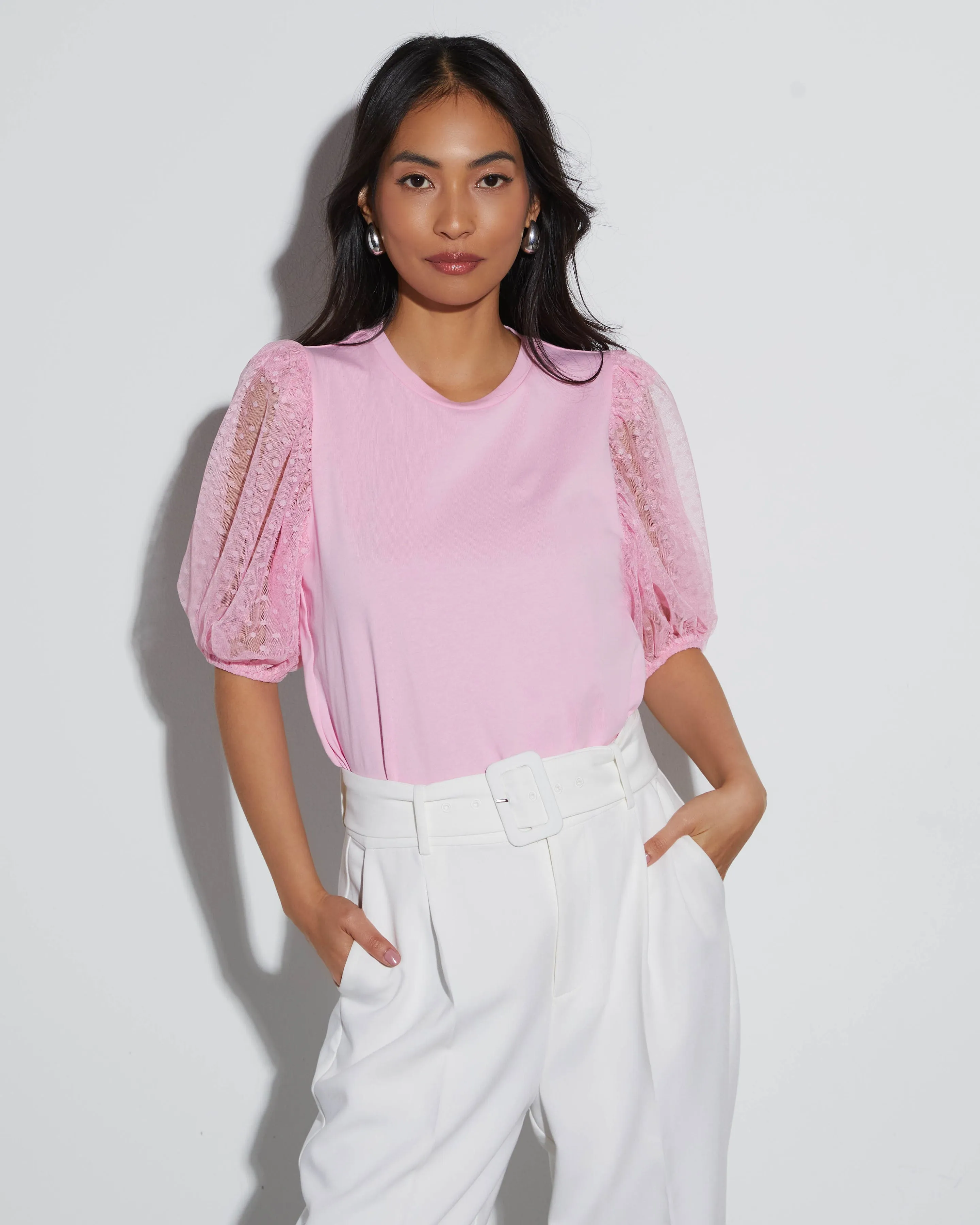 Prim And Proper Tulle Puff Sleeve Top sold by Vici