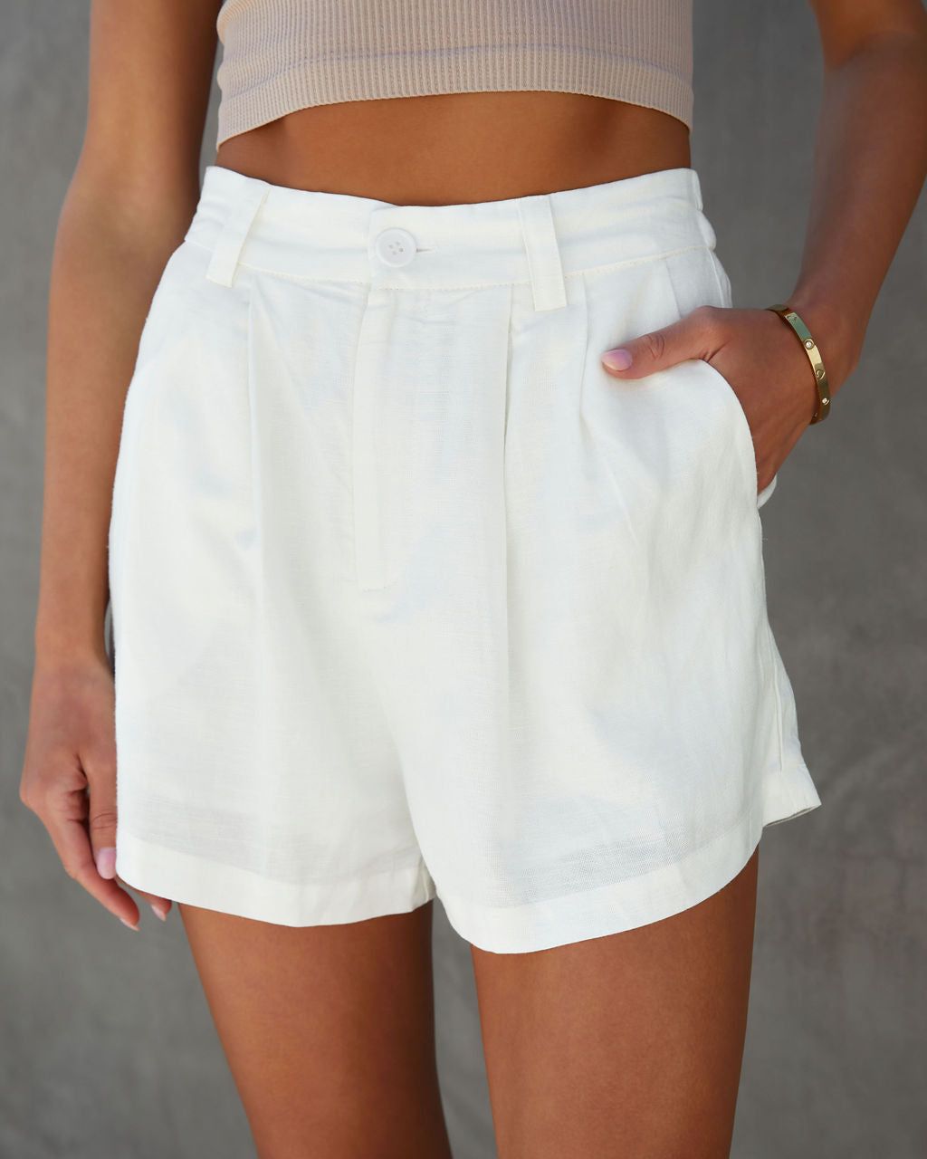 Jessie Linen Blend Pocketed Shorts - White - SALE sold by Vici
