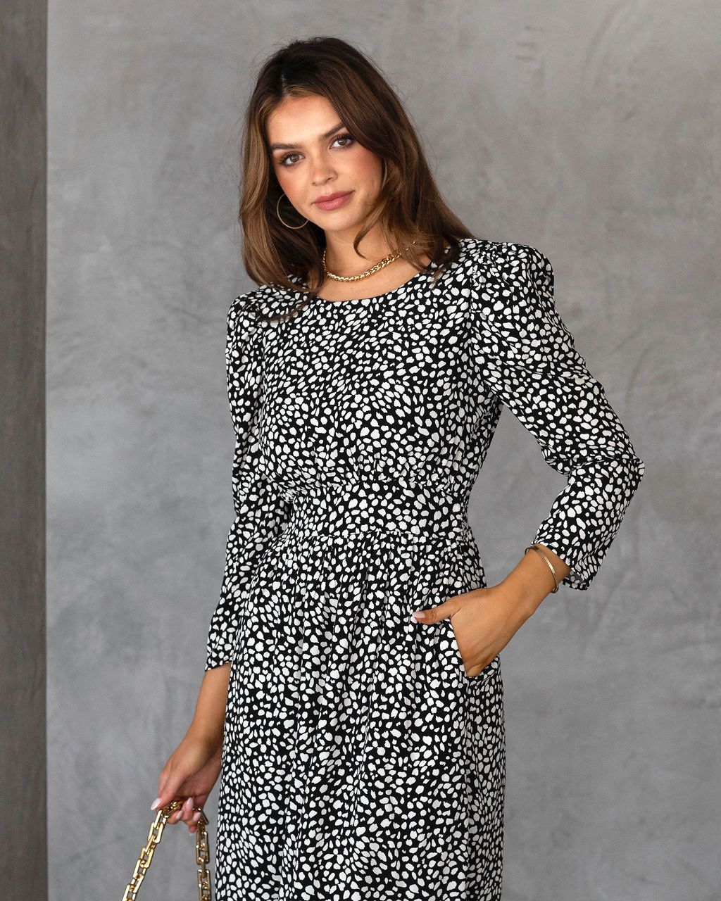 Classically Chic Printed Pocketed Midi Dress - FINAL SALE sold by Vici product image thumbnail 7