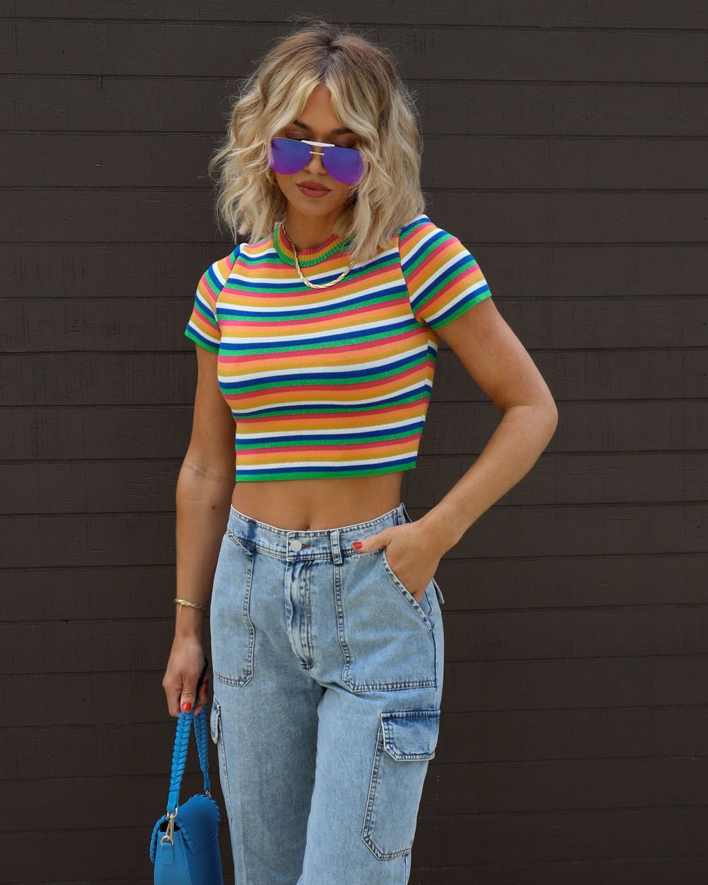 De Colores Striped Knit Crop Top sold by Vici