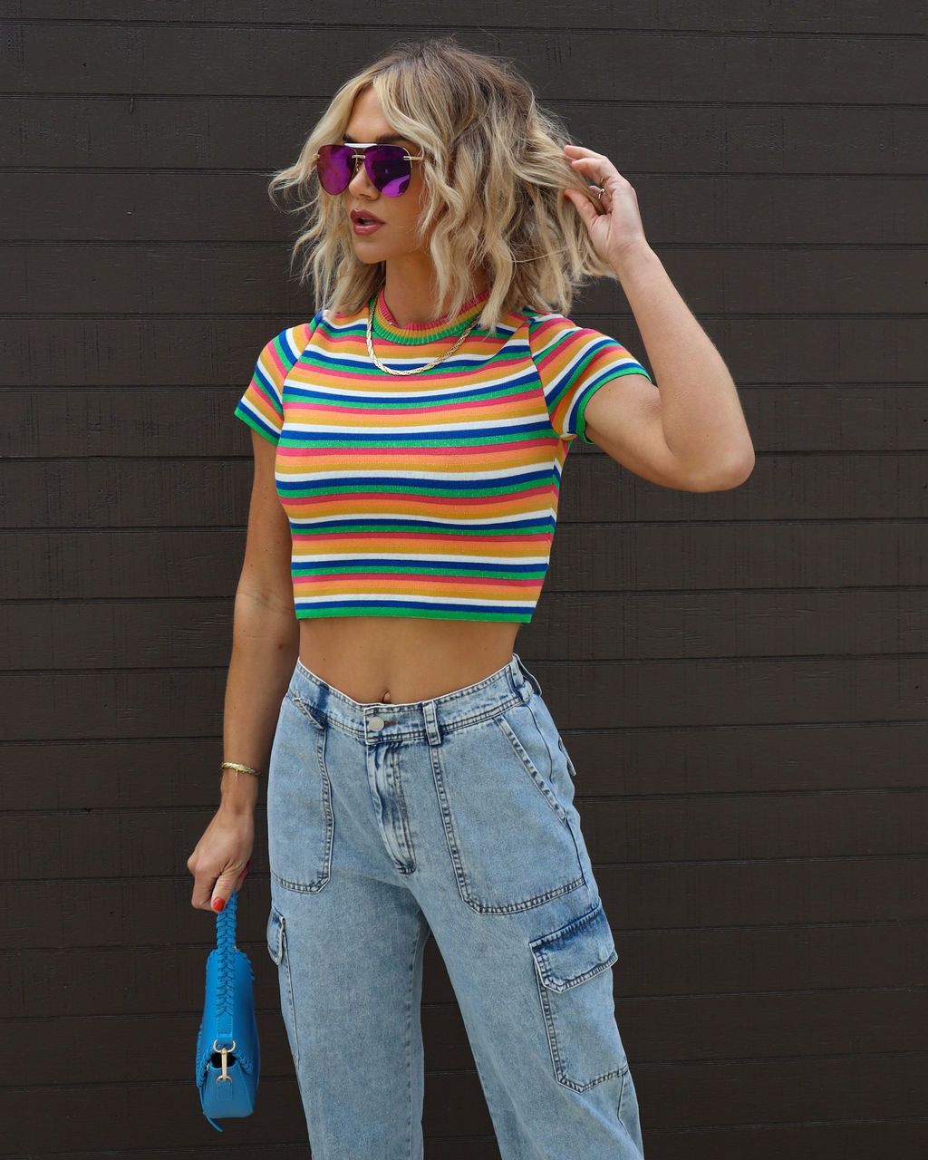 De Colores Striped Knit Crop Top sold by Vici product image thumbnail 2