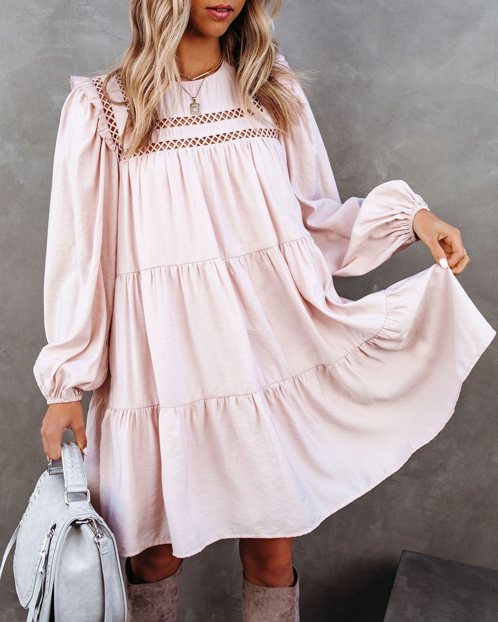 Canyon Pocketed Tiered Babydoll Dress - Blush - FINAL SALE sold by Vici product image thumbnail 8