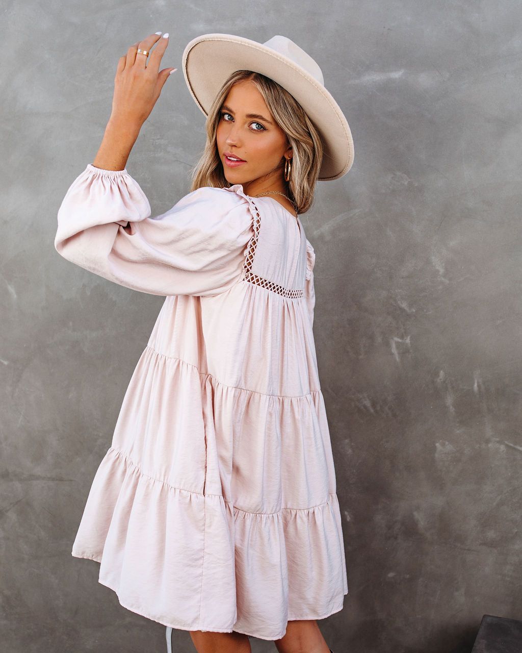 Canyon Pocketed Tiered Babydoll Dress - Blush - FINAL SALE sold by Vici product image thumbnail 2