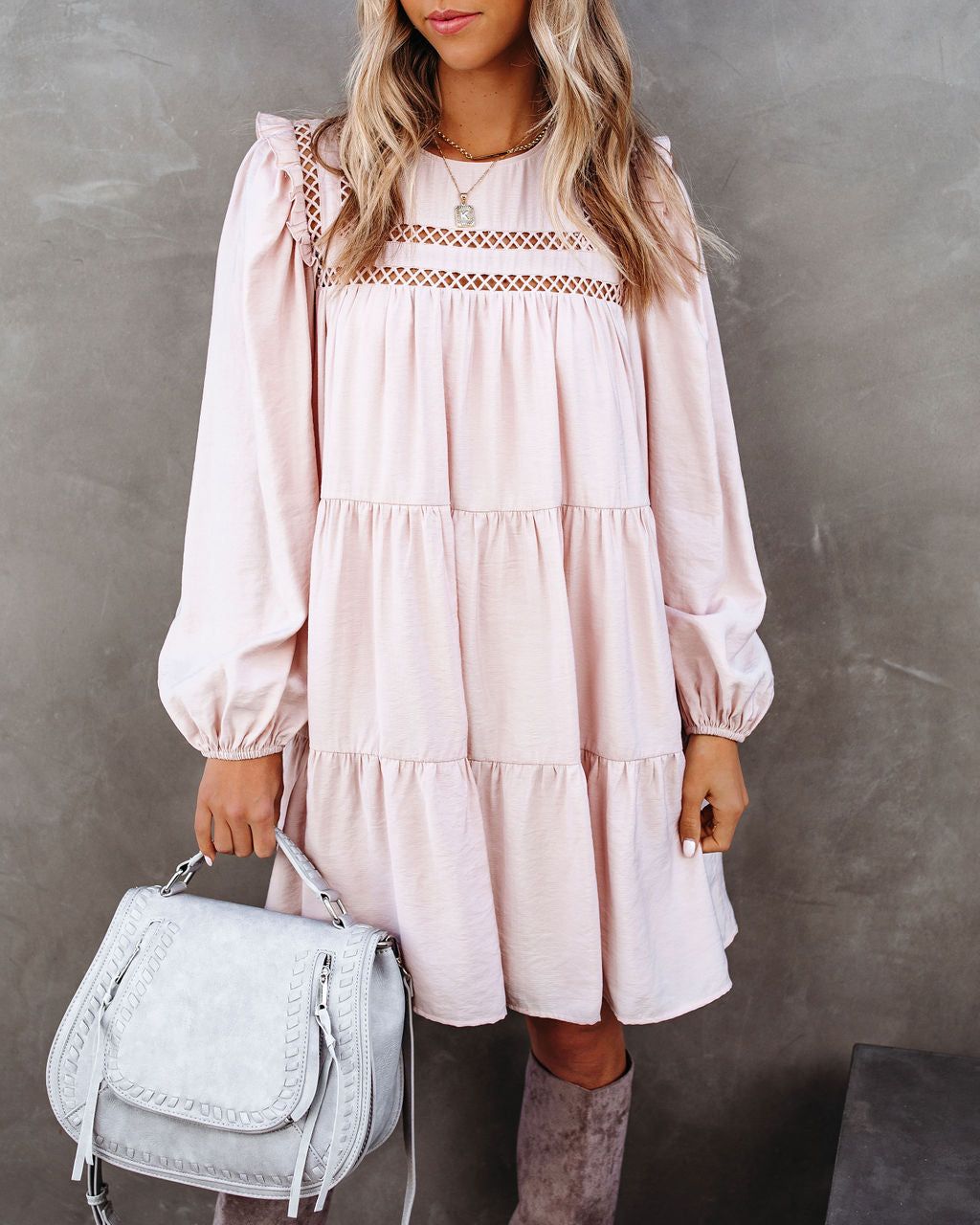 Canyon Pocketed Tiered Babydoll Dress - Blush - FINAL SALE sold by Vici product image thumbnail 3