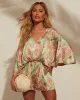 Jobelle Kimono Sleeve Printed Satin Romper sold by Vici