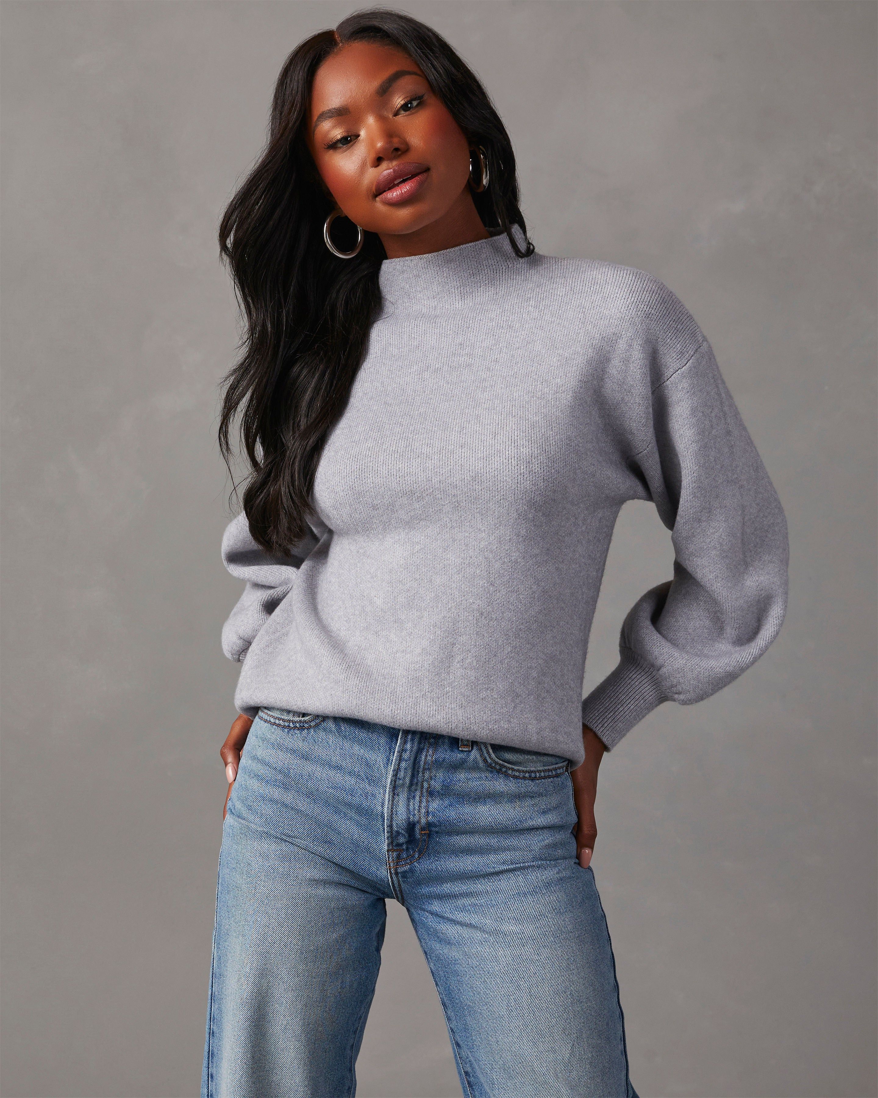 Amsterdam Mock Neck Sweater - Heather Grey sold by Vici product image thumbnail 5