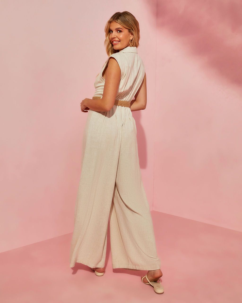 Merced Wide Leg Belted Jumpsuit sold by Vici product image thumbnail 2