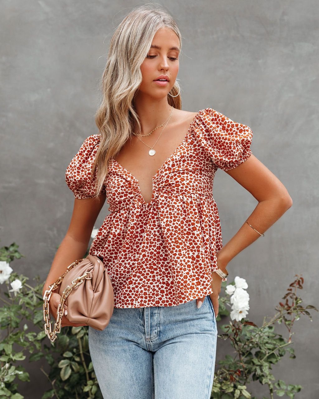 Greaves Floral Puff Sleeve Babydoll Blouse - FINAL SALE sold by Vici product image thumbnail 8