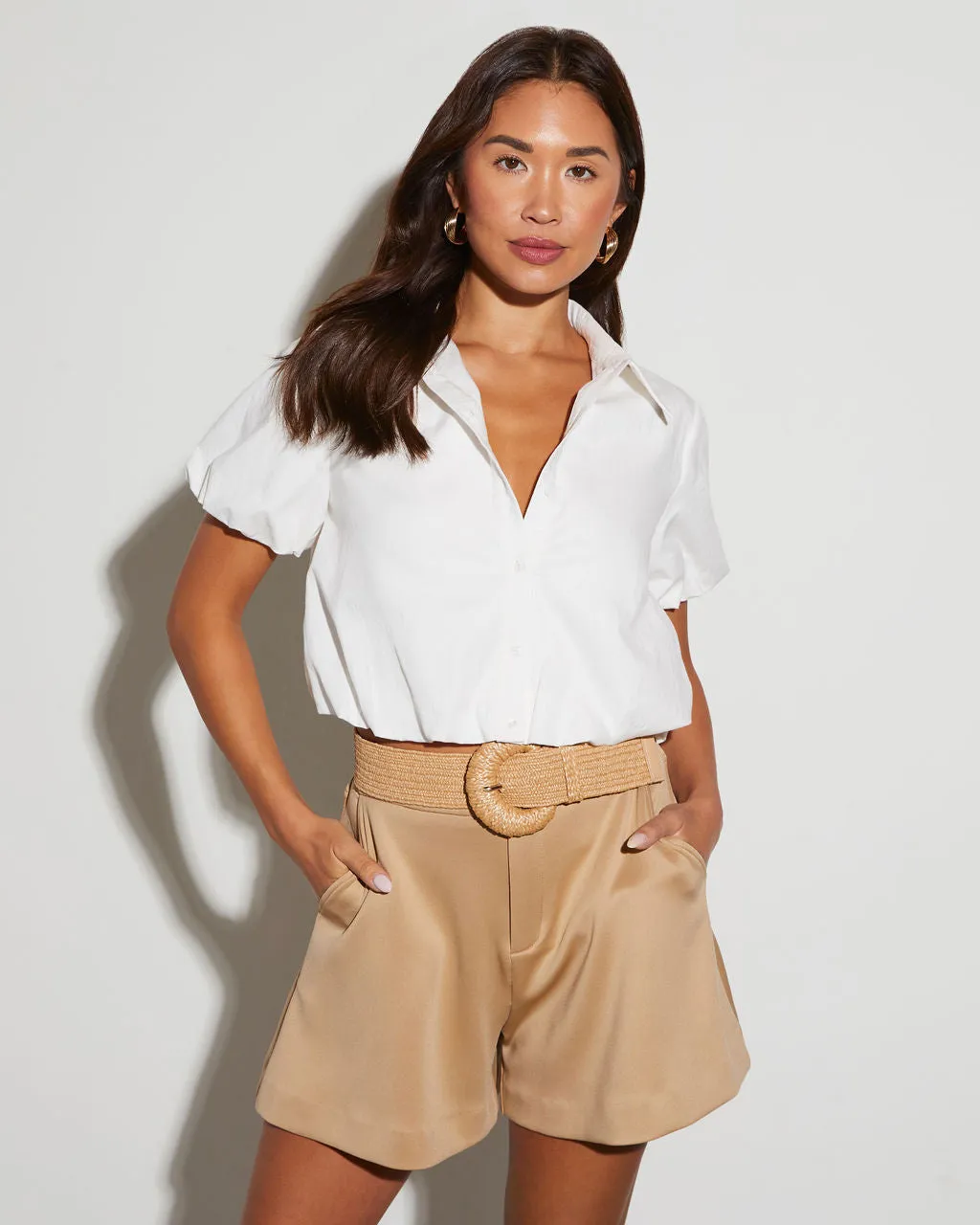 Paris Poplin Short Sleeve Button Down Top sold by Vici