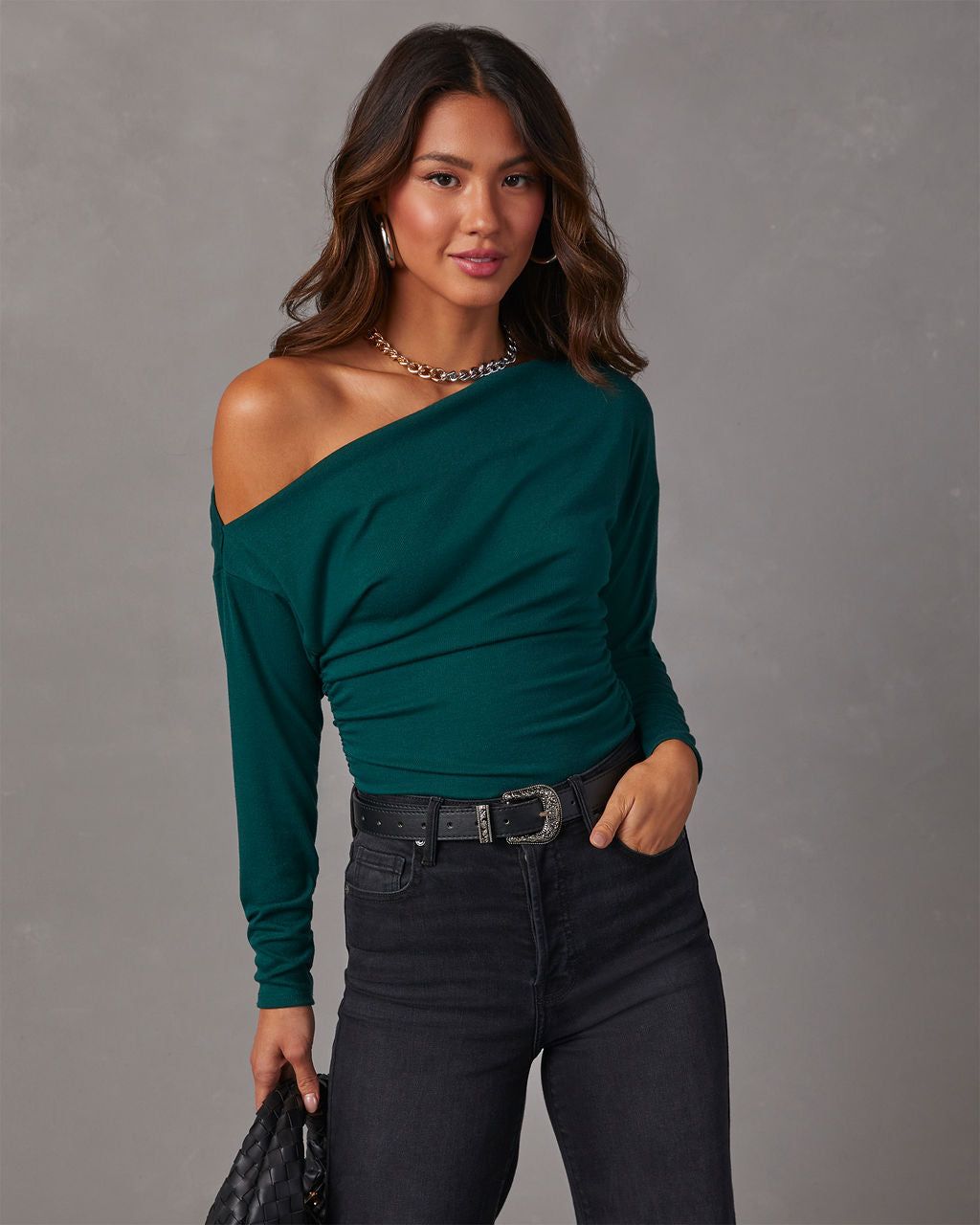Karina Asymmetrical Crop Top - Hunter Green sold by Vici product image thumbnail 5