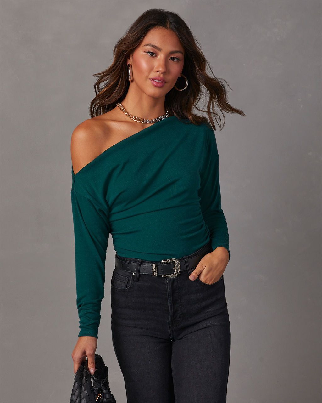 Karina Asymmetrical Crop Top - Hunter Green sold by Vici