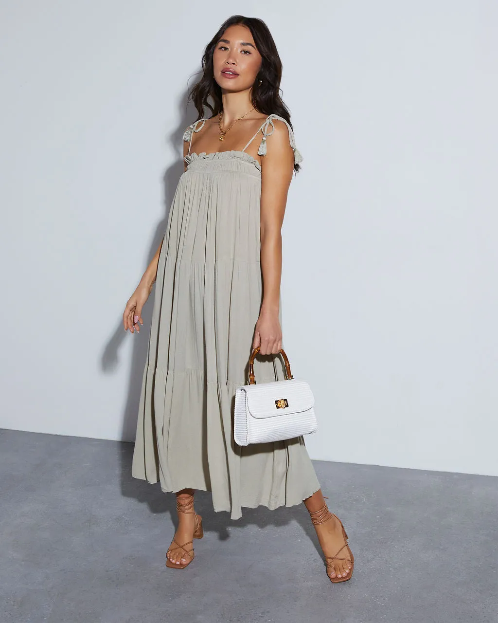 Ivanna Tiered Tassel Midi Dress sold by Vici