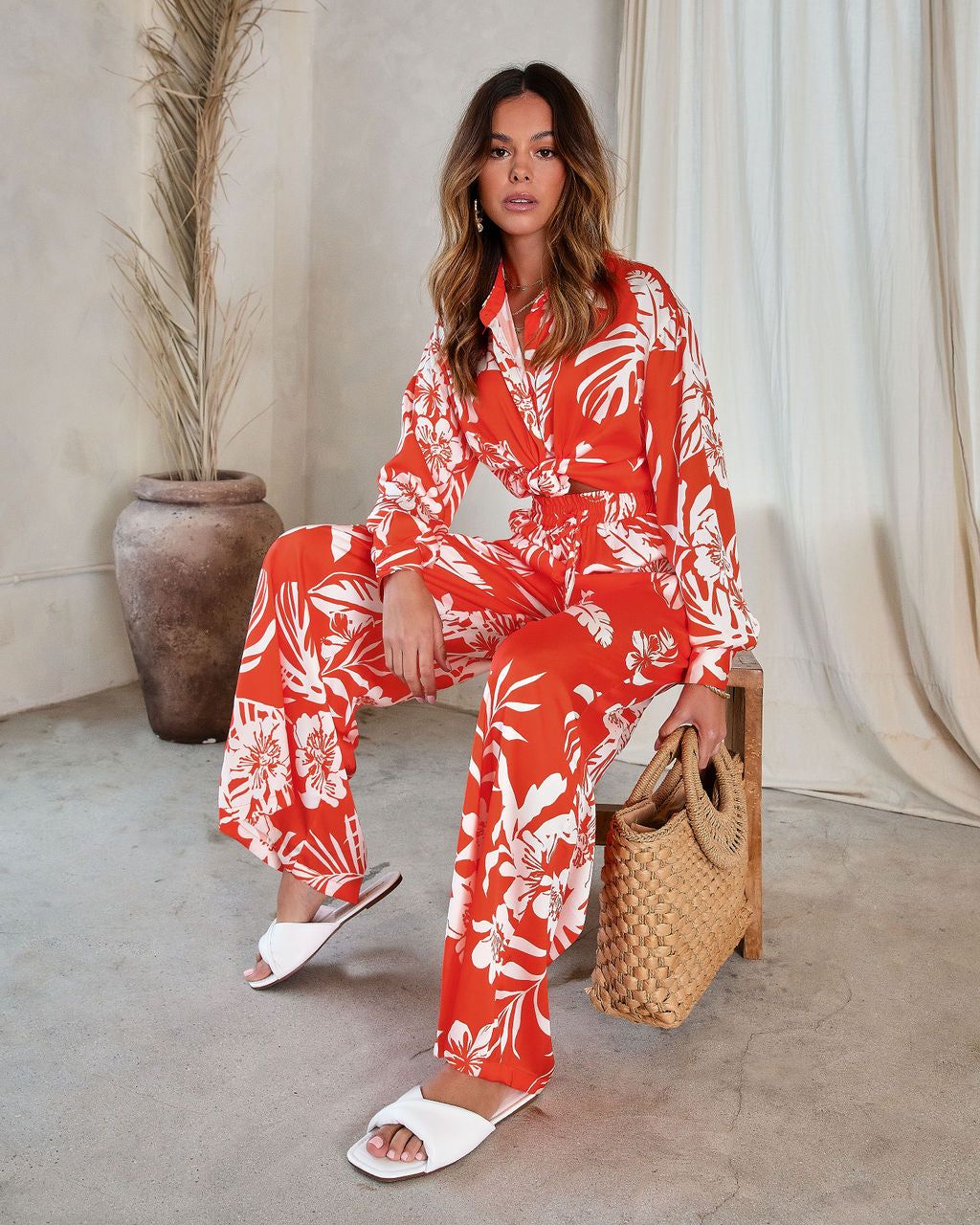 Do Not Disturb Satin Floral Button Down Top - Orange - FINAL SALE sold by Vici product image thumbnail 7