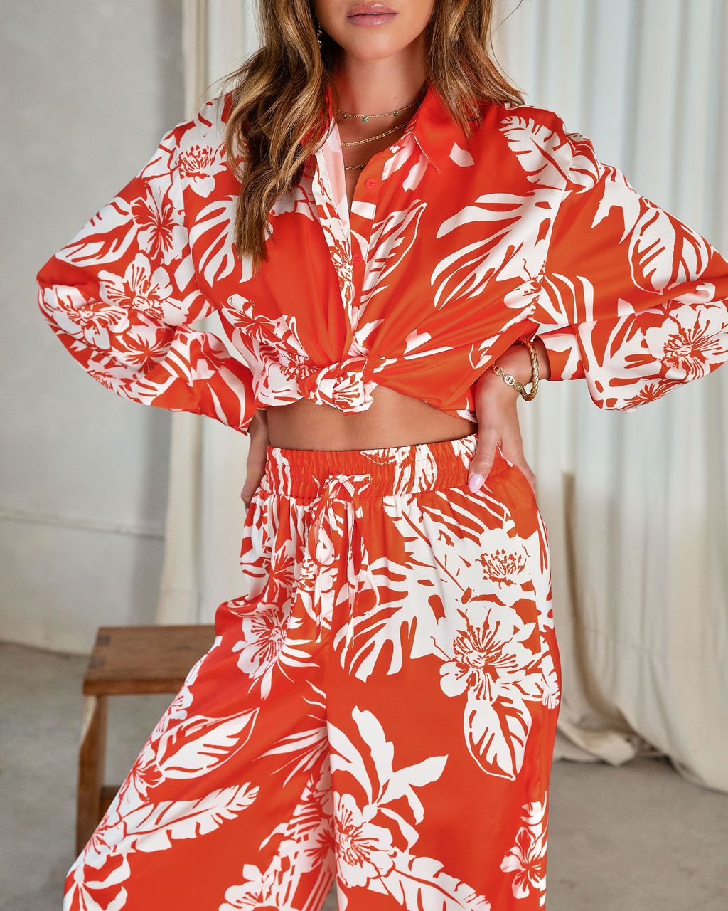 Do Not Disturb Satin Floral Button Down Top - Orange - FINAL SALE sold by Vici product image thumbnail 2