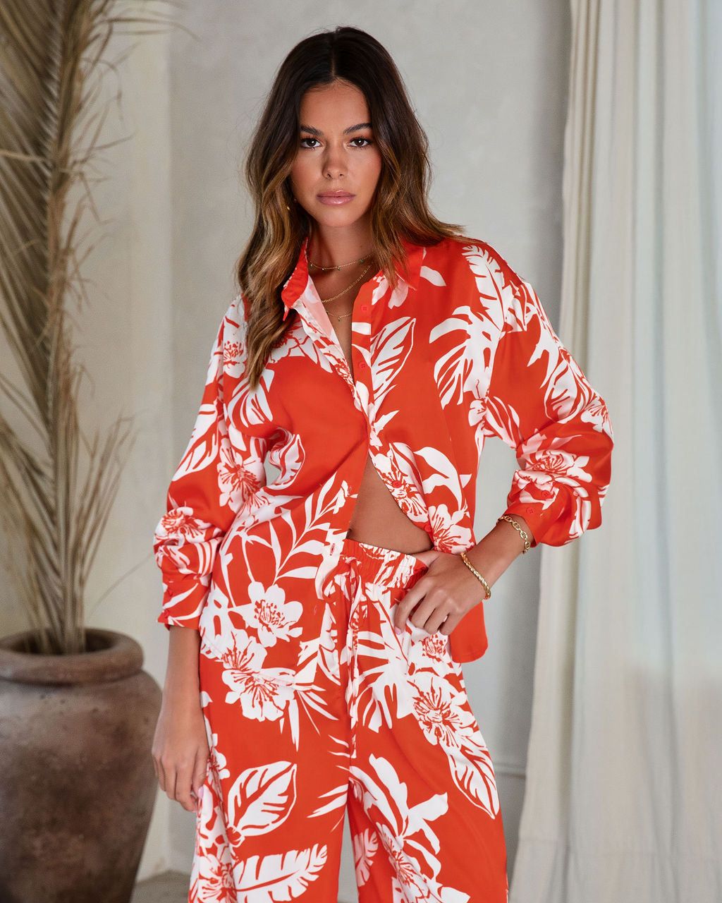 Do Not Disturb Satin Floral Button Down Top - Orange - FINAL SALE sold by Vici product image thumbnail 6