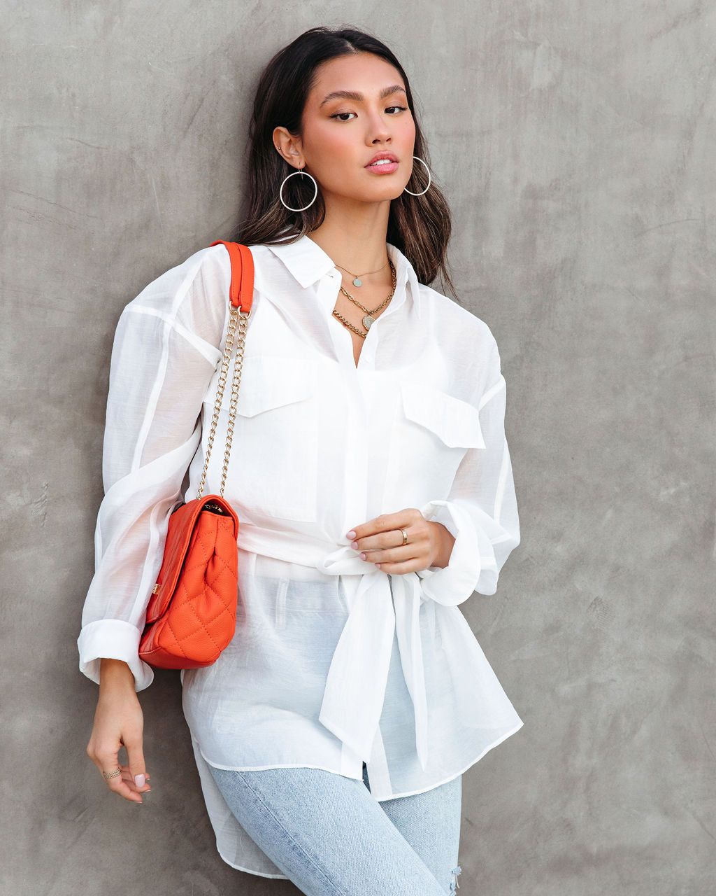 Successful Queen Sheer Tie Waist Top - White - FINAL SALE sold by Vici product image thumbnail 6