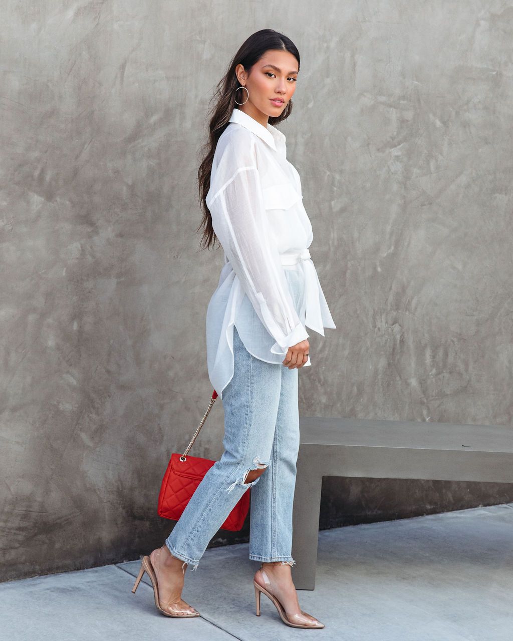 Successful Queen Sheer Tie Waist Top - White - FINAL SALE sold by Vici product image thumbnail 5