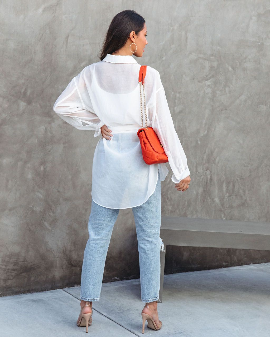 Successful Queen Sheer Tie Waist Top - White - FINAL SALE sold by Vici product image thumbnail 4