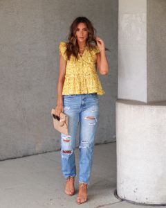 Floral Dreams Cotton Flutter Sleeve Top sold by Vici