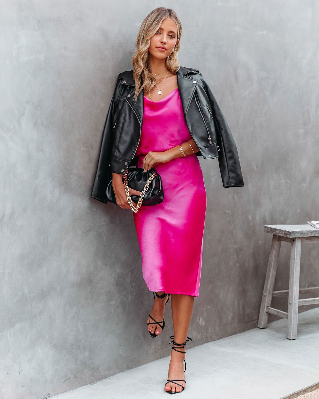 Hot In Pink Satin Midi Skirt - FINAL SALE sold by Vici product image thumbnail 10