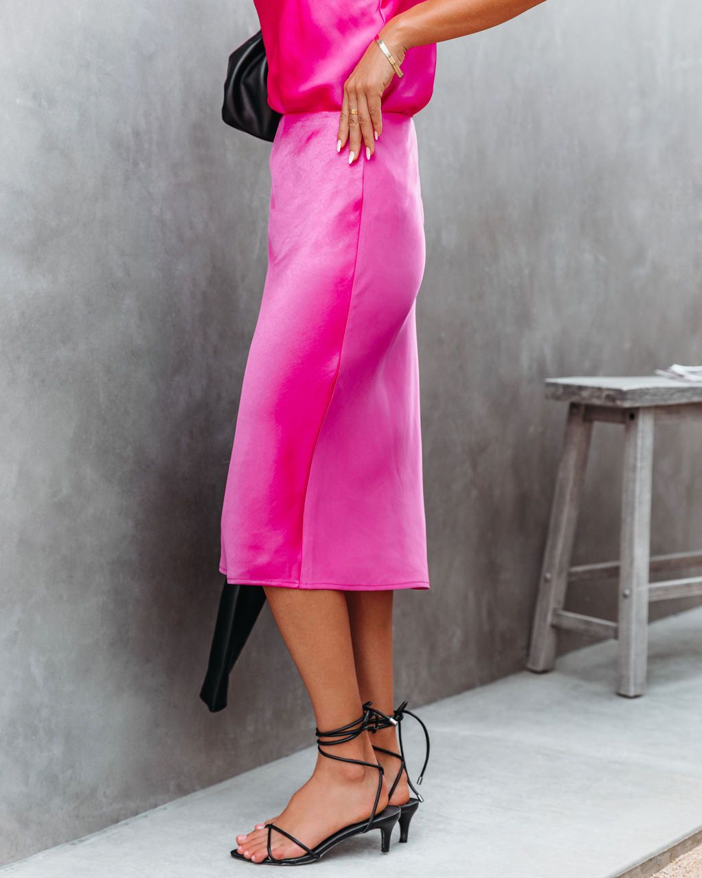 Hot In Pink Satin Midi Skirt - FINAL SALE sold by Vici product image thumbnail 6
