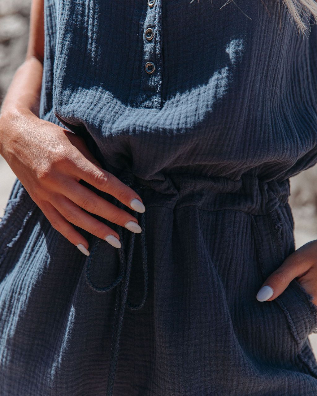 Maye Cotton Pocketed Drawstring Jumpsuit - Denim - FINAL SALE sold by Vici product image thumbnail 4
