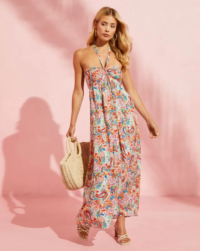 Naida Printed Halter Midi Dress sold by Vici